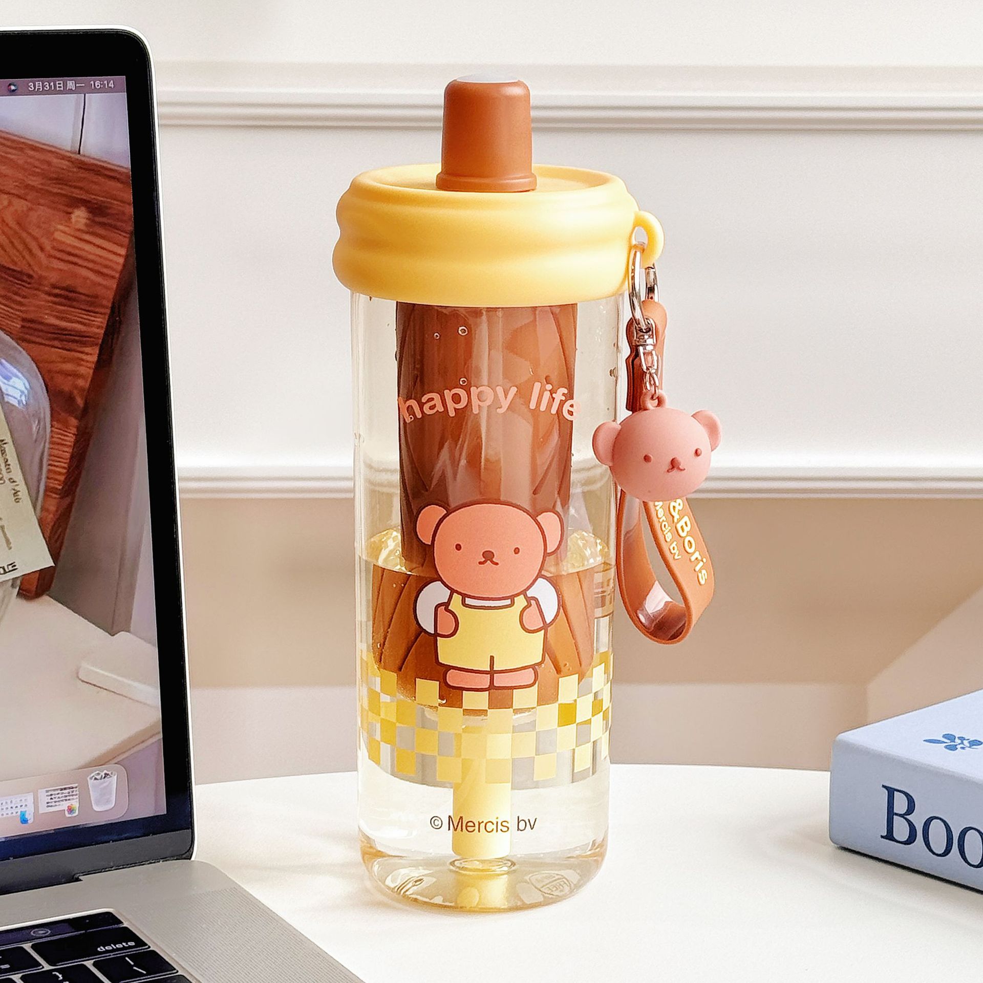 The new Miffy Rabbit plastic straw cup, cartoon tritan water cup, student high appearance level, tea-water separation dual-drinking cup pic 13