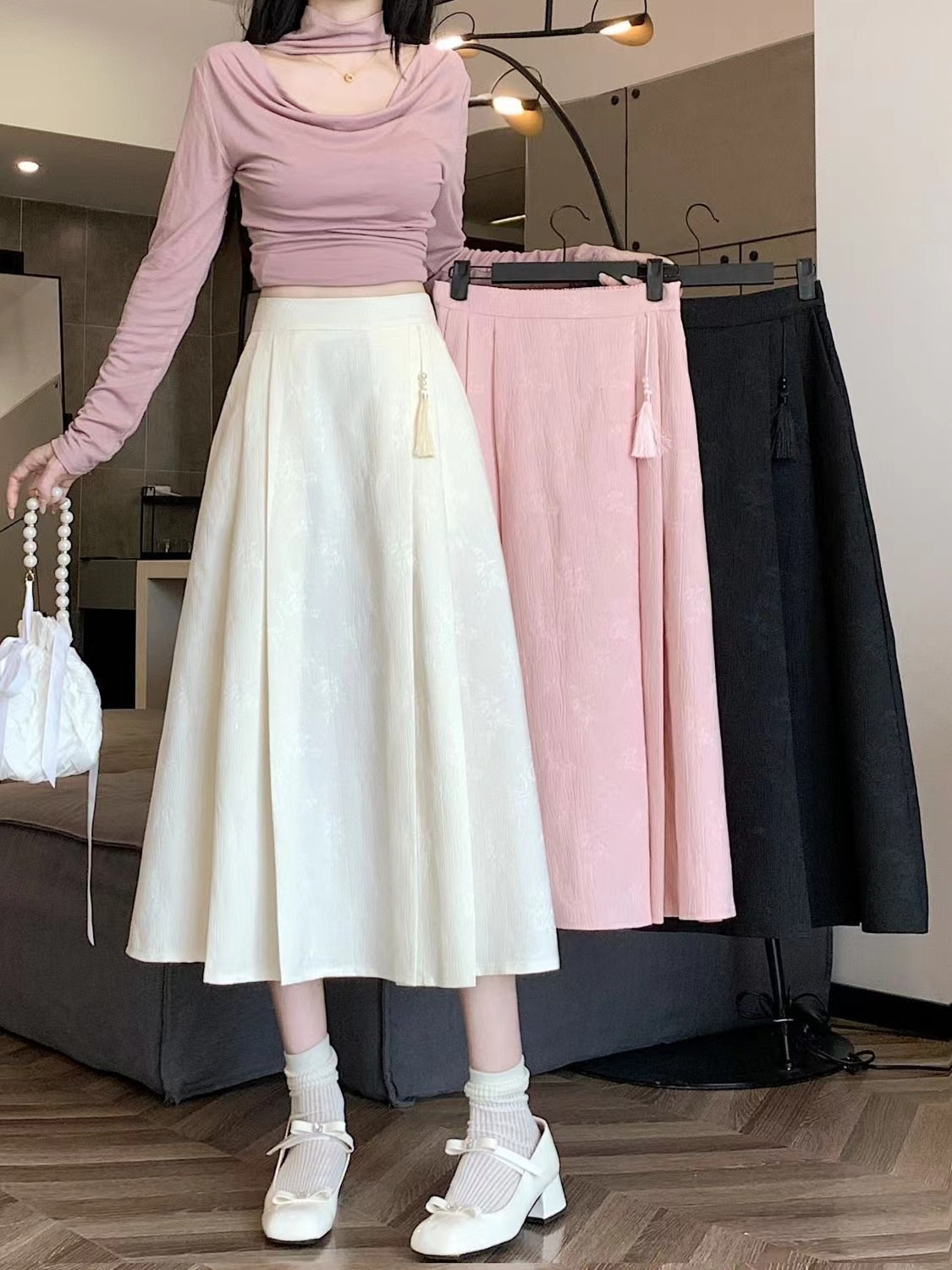 新中式国风粉色半身裙女装马面中裙夏2024新款气质a字百褶裙国潮详情1