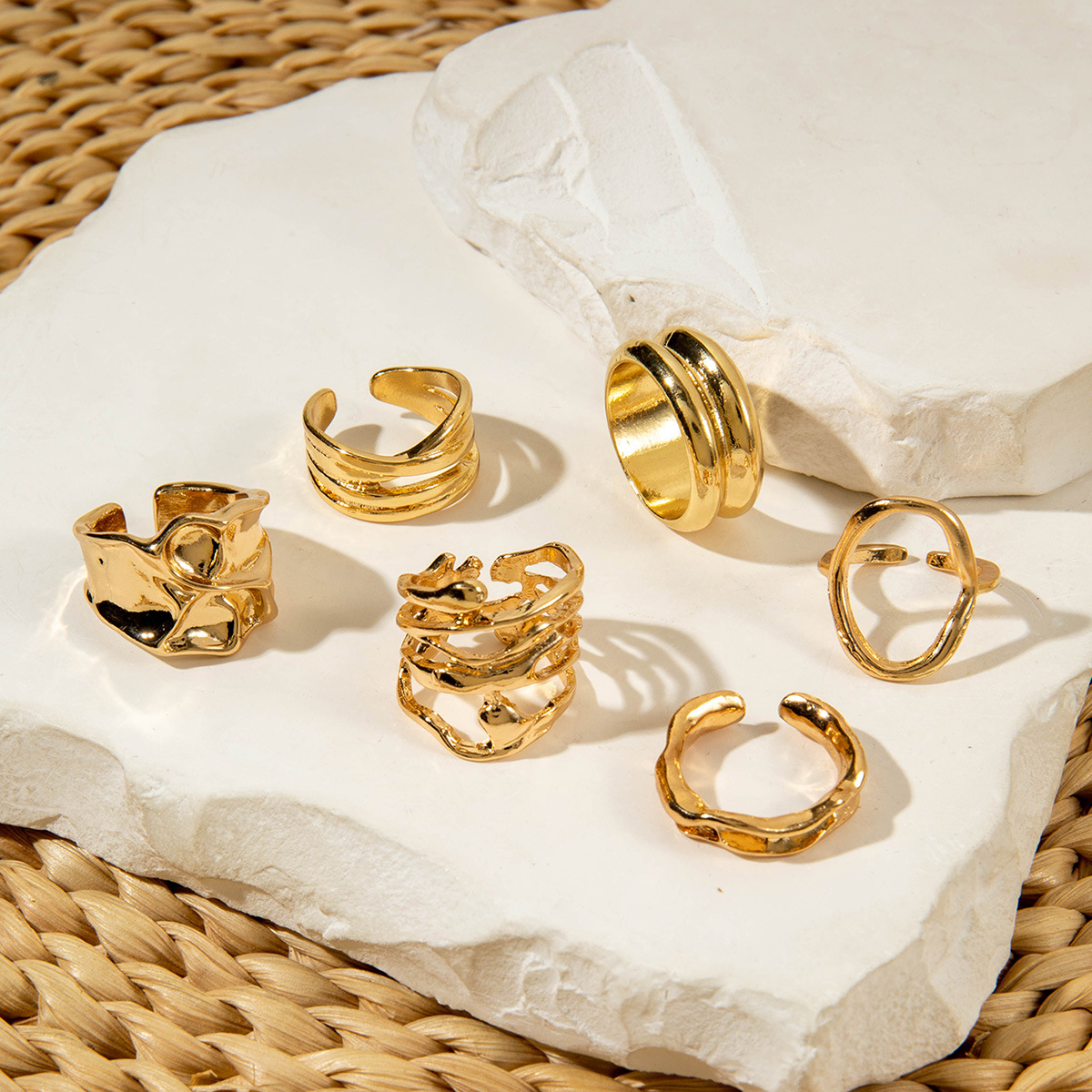 欧美跨境几何时尚复古合金指环饰品 不规则镶钻宝石戒指套装女详情15