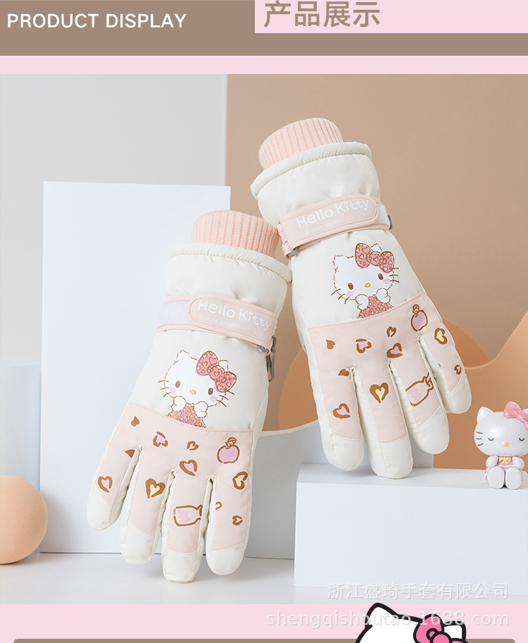 Sanrio touch screen ski gloves for women in winter, with thickened fleece, are cold-proof and warm, and are windproof and anti-slip for outdoor cycling. They are cute pic 8