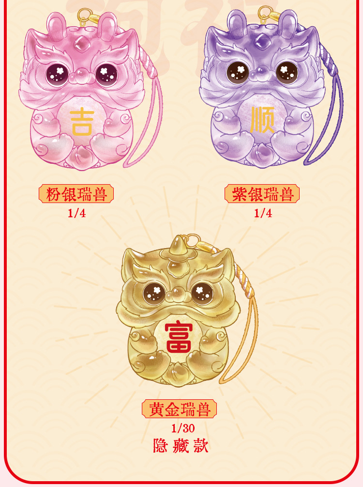 Wholesale of auspicious beast blessing energy pendant blind box, cartoon cute lion dance backpack decoration accessories, car and vehicle pendant pic 3