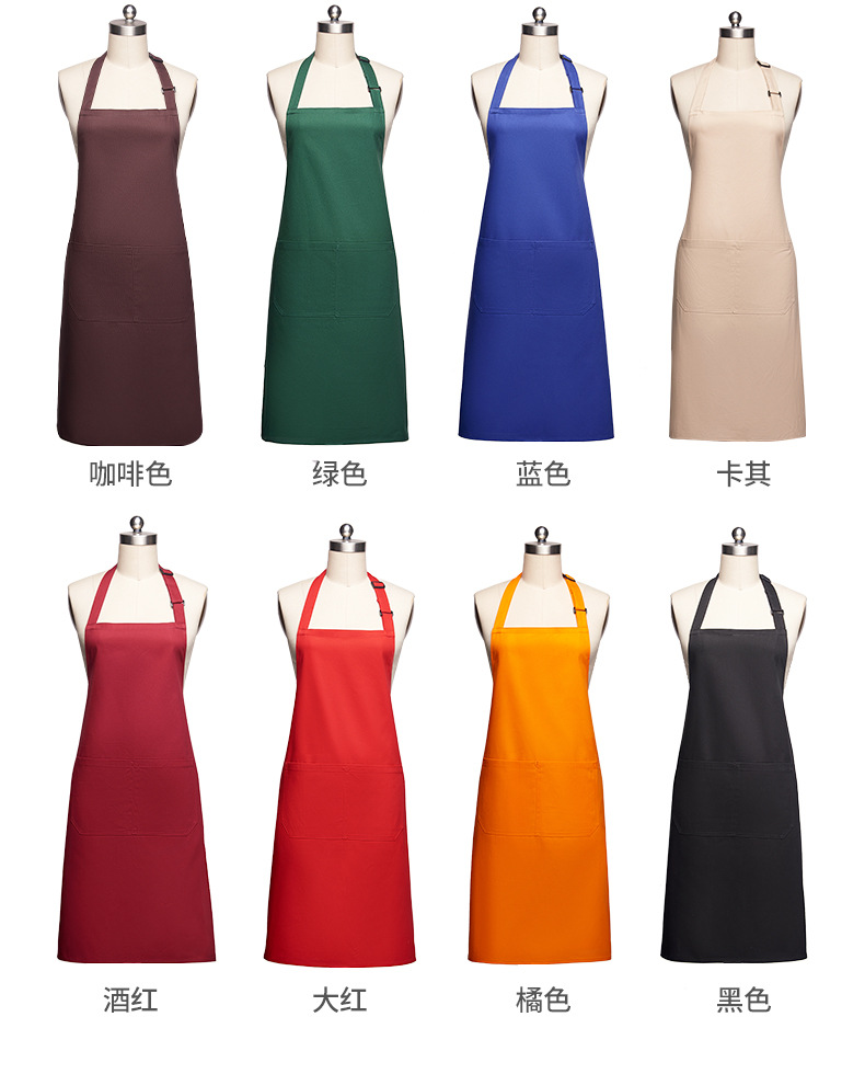 纯棉防水围裙餐饮专用定制logo超市干洗店挂脖可调节工作服围腰女详情8