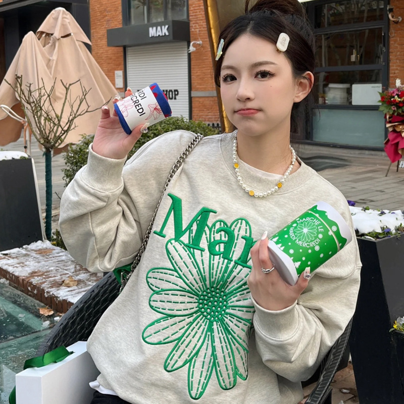 现货韩国潮牌Mardi卫衣女小雏菊24新款印花圆领上衣一件代发详情27