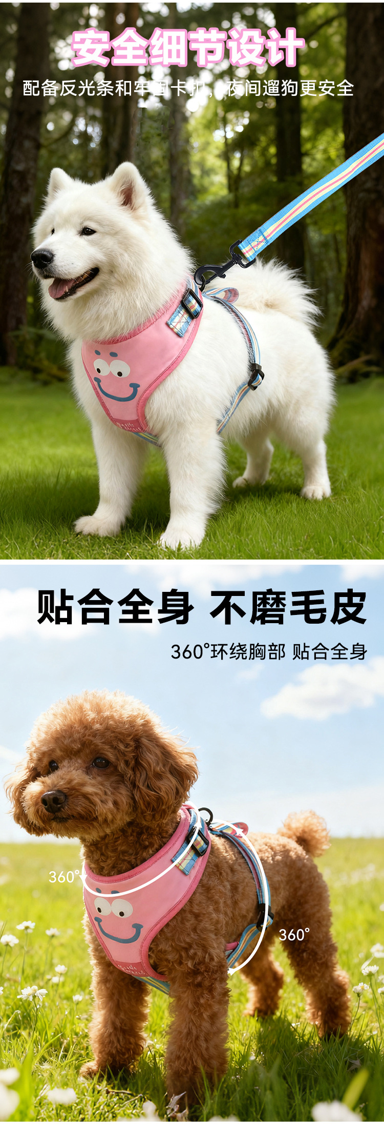 唛迪宠物用品BSCI工厂时尚新款配色猫咪狗狗胸背带牵引绳遛狗绳项圈详情5