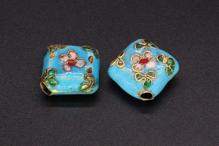 Traditional high-temperature cloisonne enamel filigree silver blue DIY jewelry accessory beads Cloisonne 16mm square block pic 20