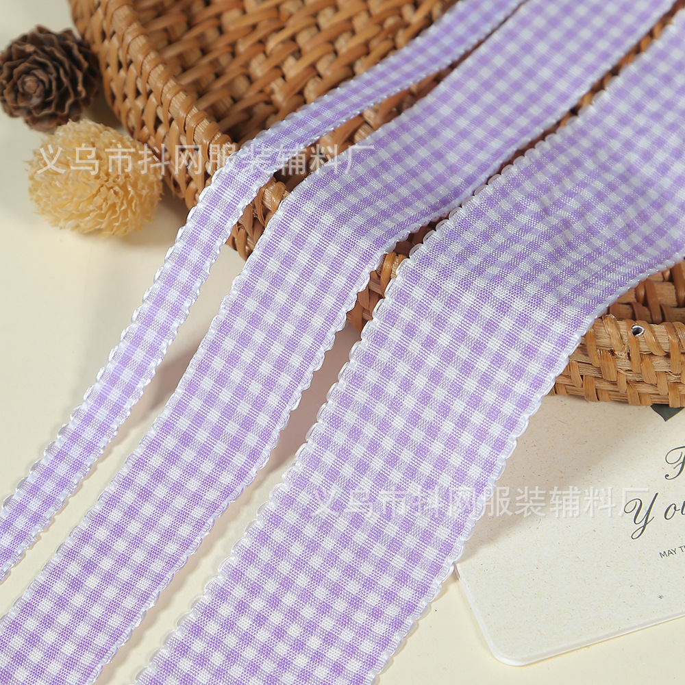 1cm耳朵边田园风格子丝带蝴蝶结手工DIY包装缎带鲜花礼盒彩带详情5