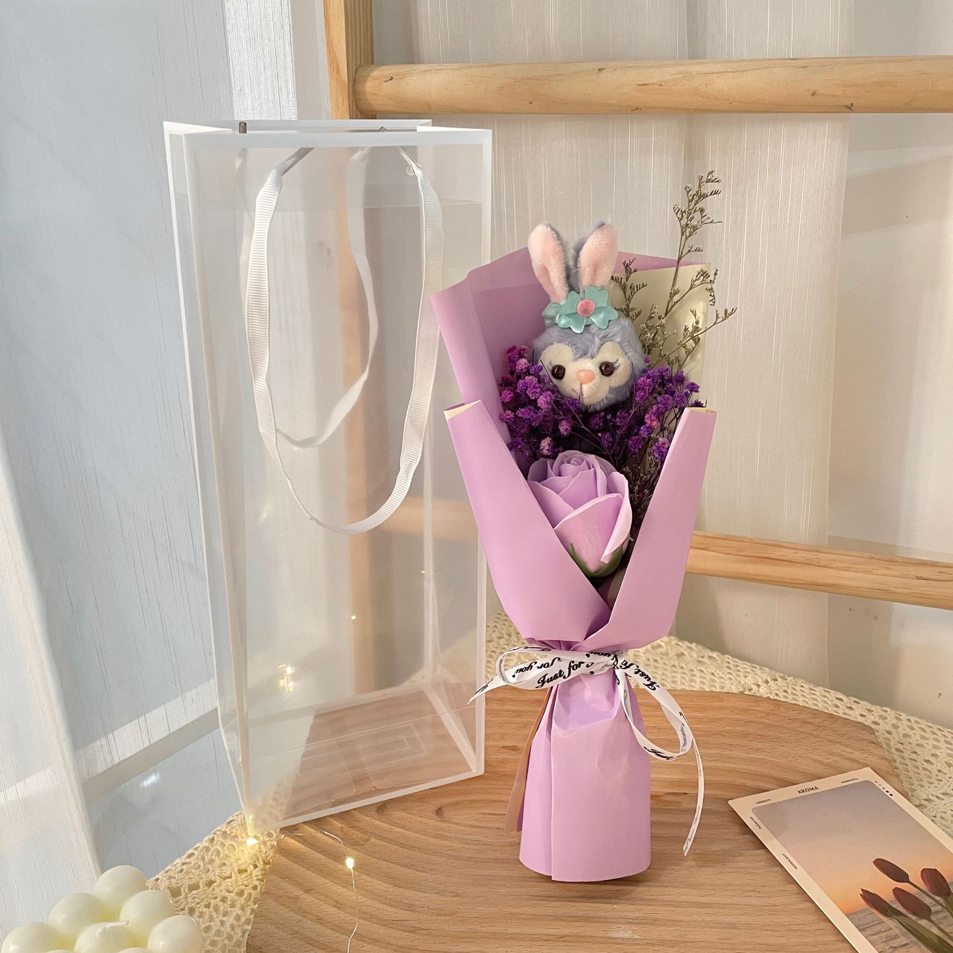 批发满天星兔子玩偶花束七夕情人节礼物花束生日包装香皂花送女生国潮详情2