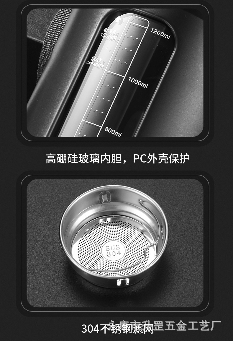 塑玻大容量玻璃杯耐高温泡茶杯2000ml便携防摔保温水杯子带盖批发详情13