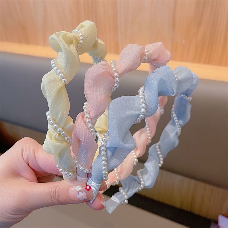 Pearl mesh hair band, Korean style, fresh and elegant headwear, retro and high-end, versatile headband, versatile wrapped hair accessory pic 8