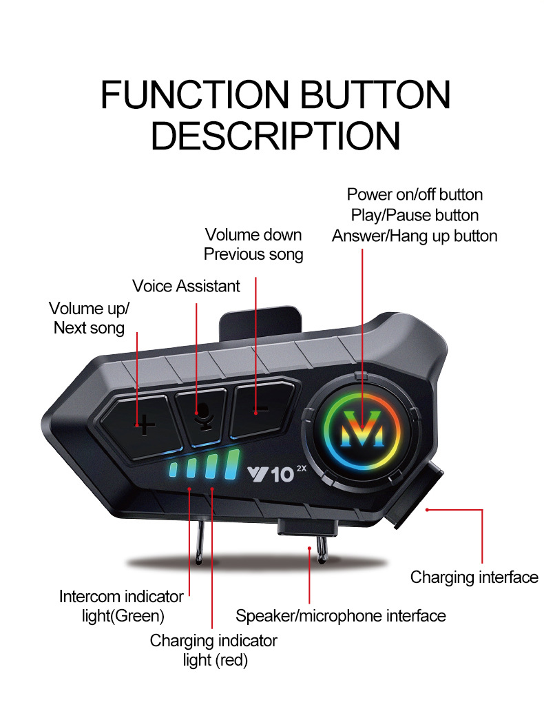 Y10-2X Cross-border bestseller Walkie-talkie Helmet Bluetooth Headphones 500-meter 2-person walkie-talkie smart voice helmet headphones pic 14