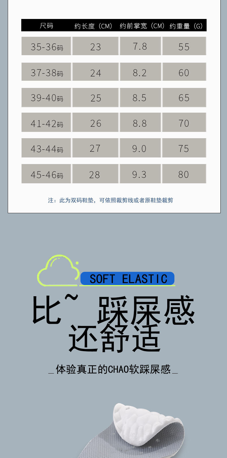 PU高弹踩屎感鞋垫加厚足弓支撑高弹运动减震吸汗防臭透气鞋垫详情3