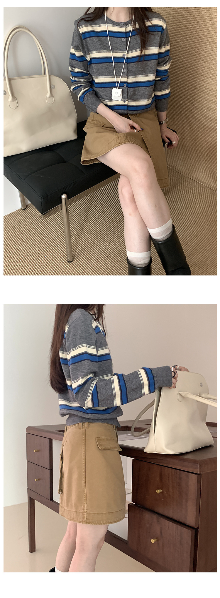 Retro striped long-sleeved knitted sweater for women in autumn 2025, a new Korean-style design with a versatile round neck casual top pic 20