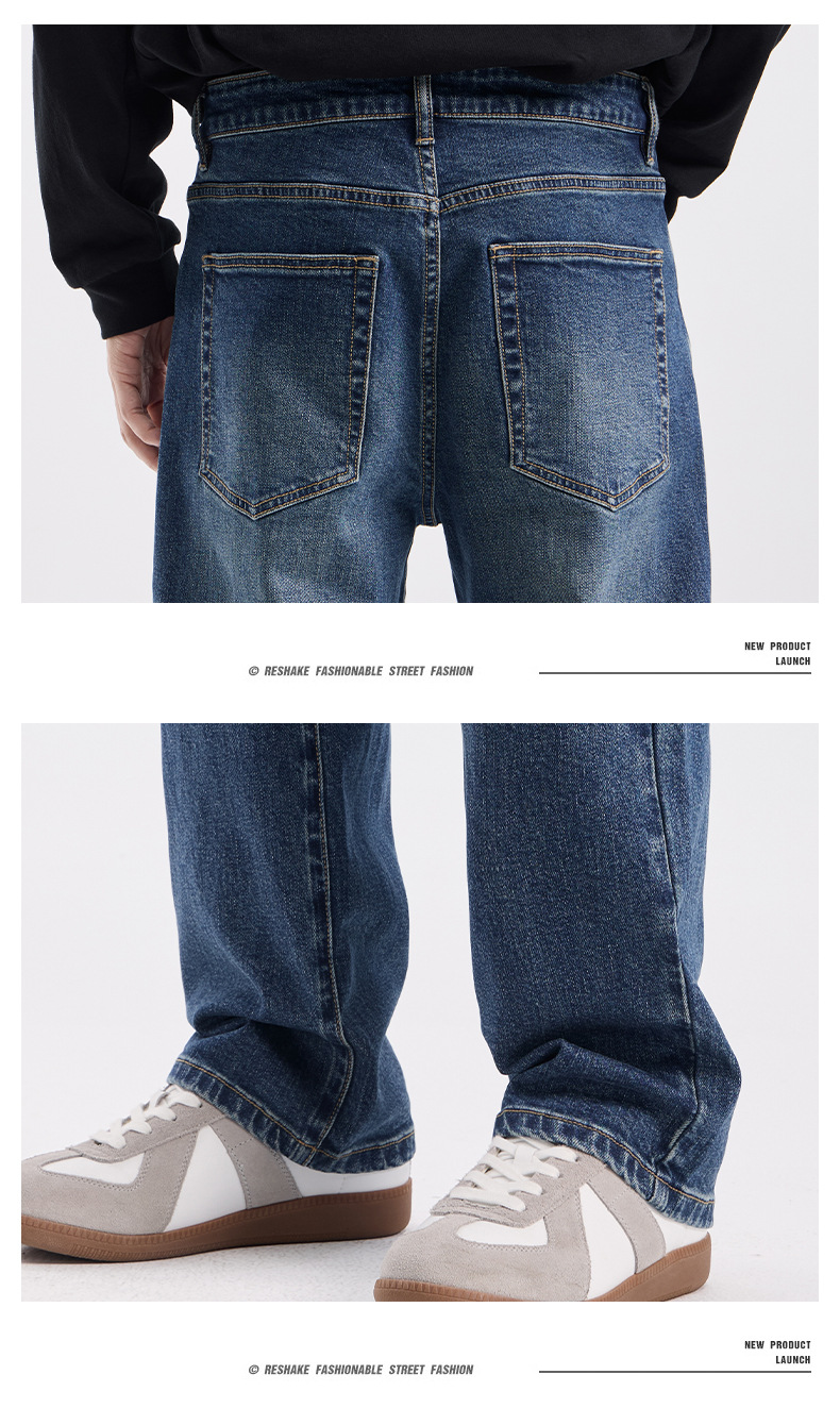 春秋新款美式复弹力古牛仔裤男时尚潮流复古宽松直筒百搭休闲长裤详情18