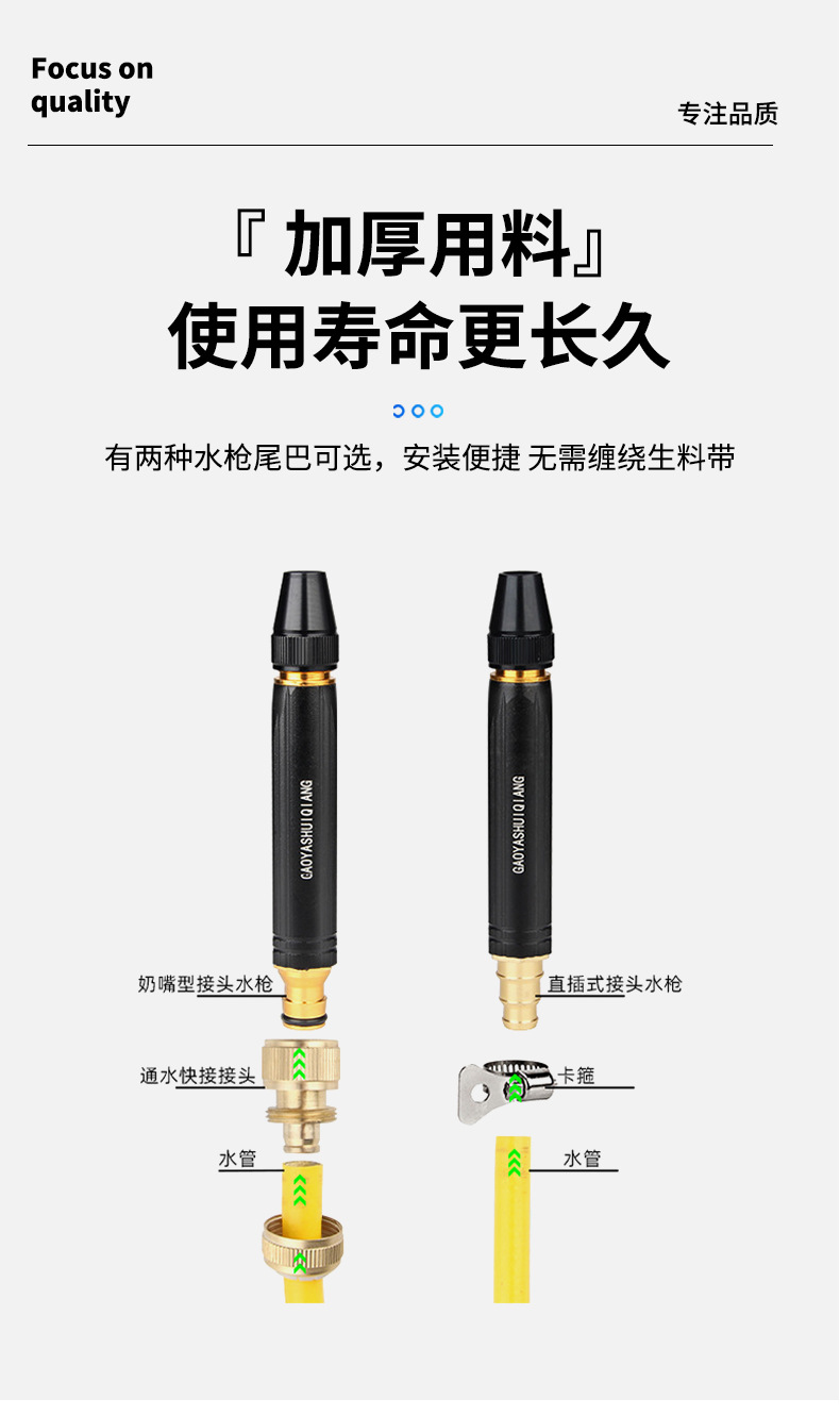 厂家直供合金奶嘴直喷水枪头洗车水枪合金黑金刚水枪头喷头详情4