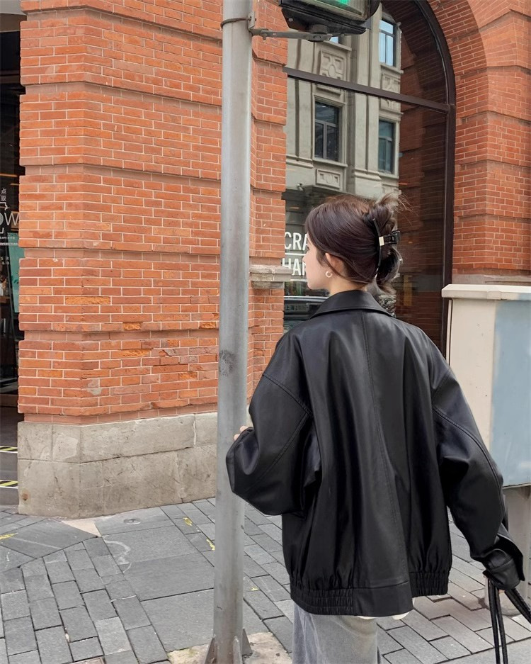 美拉德皮衣美式甜酷穿搭棕色皮衣外套防风宽松美式复古机车服夹克详情12