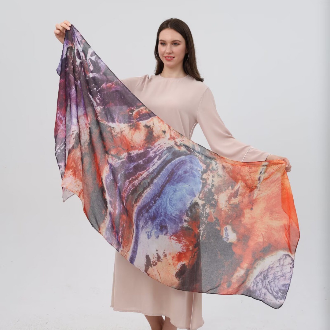 Hot-selling watercolor tie-dyed cotton scarf, Arabian modal cotton, Turkish Middle East headscarf, Internet celebrity style pic 9