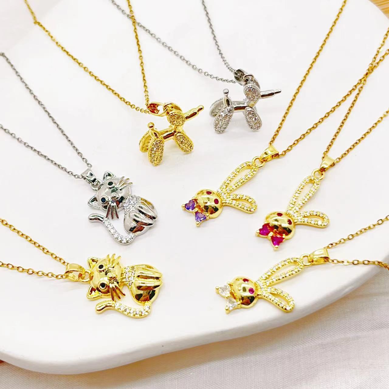 New simple European and American style necklace, cute animal dog, long-eared rabbit, kitten, light luxury and niche necklace for women pic 2