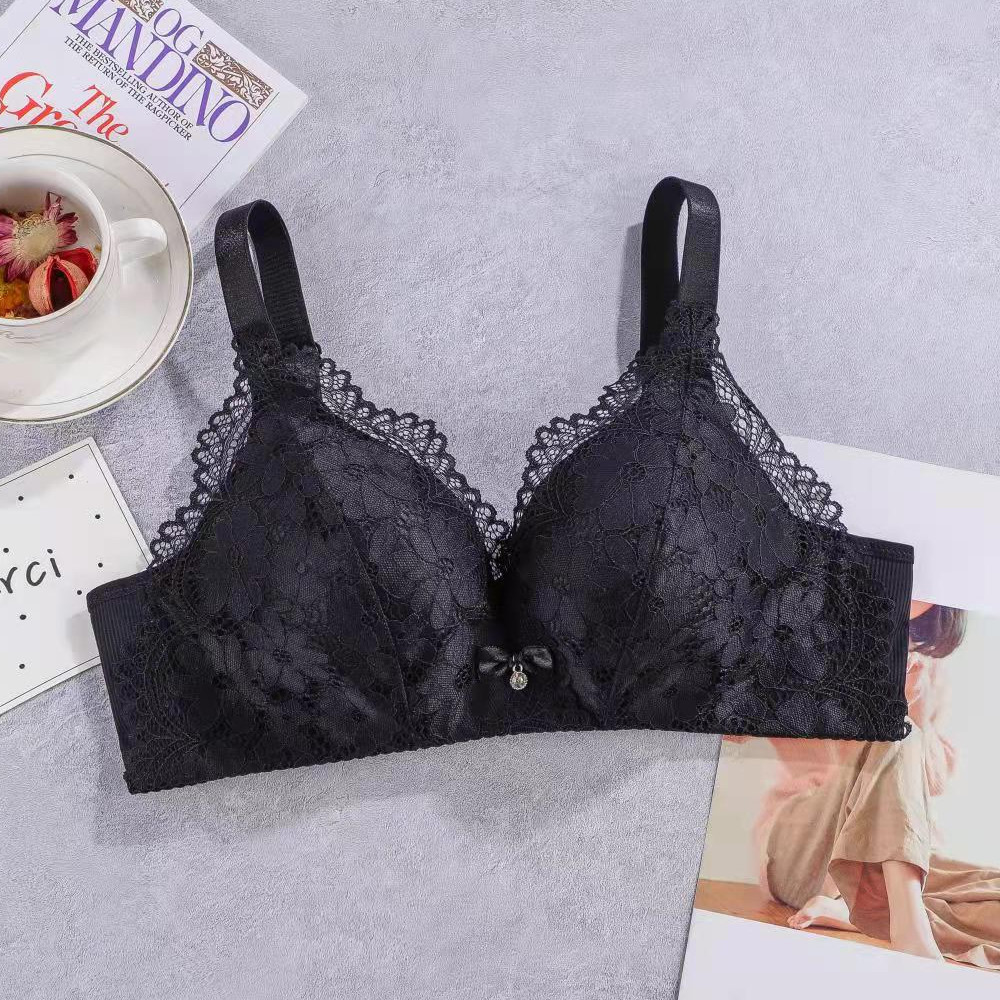 Cross-border export lace bras without steel loops, medium thick cup copper fiber lining, small breasts, gathering anti-sagging three-breasted underwear pic 6