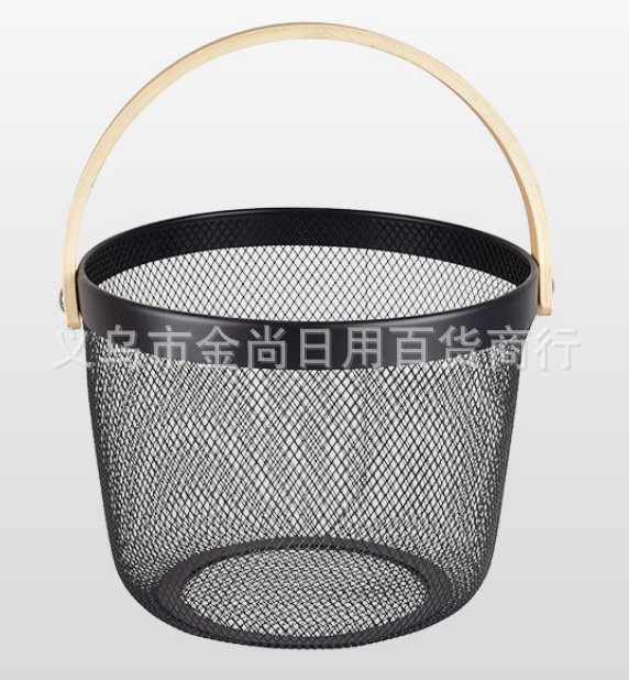 家用铁艺镂空收纳篮木柄手提篮手提果蔬篮浴室厨房多功能收纳篮详情3