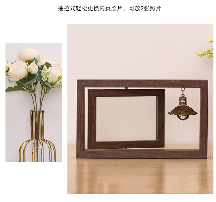 跨境创意双面旋转6寸7寸木质相框摆台个性情侣礼品纪念木质相框详情8