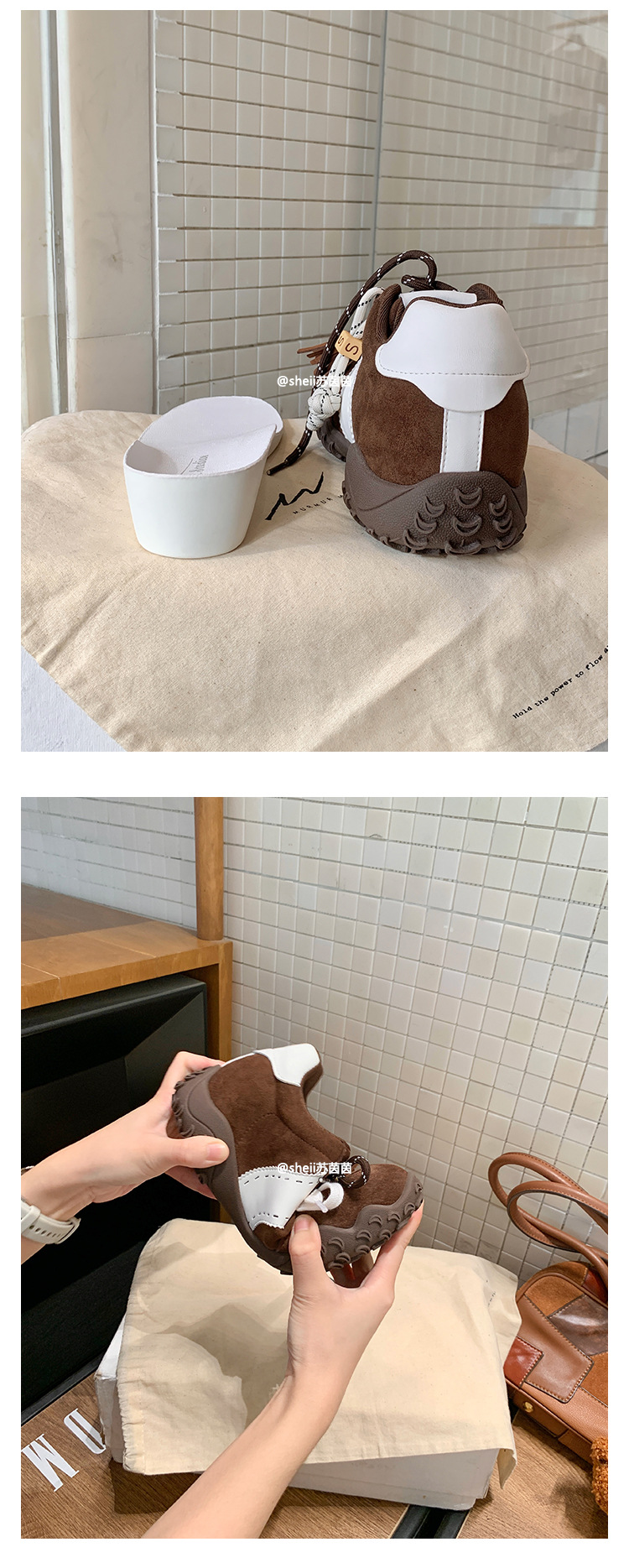 2025秋冬新款8cm内增高月牙厚底鸳鸯鞋带运动休闲小白鞋女德训鞋详情9