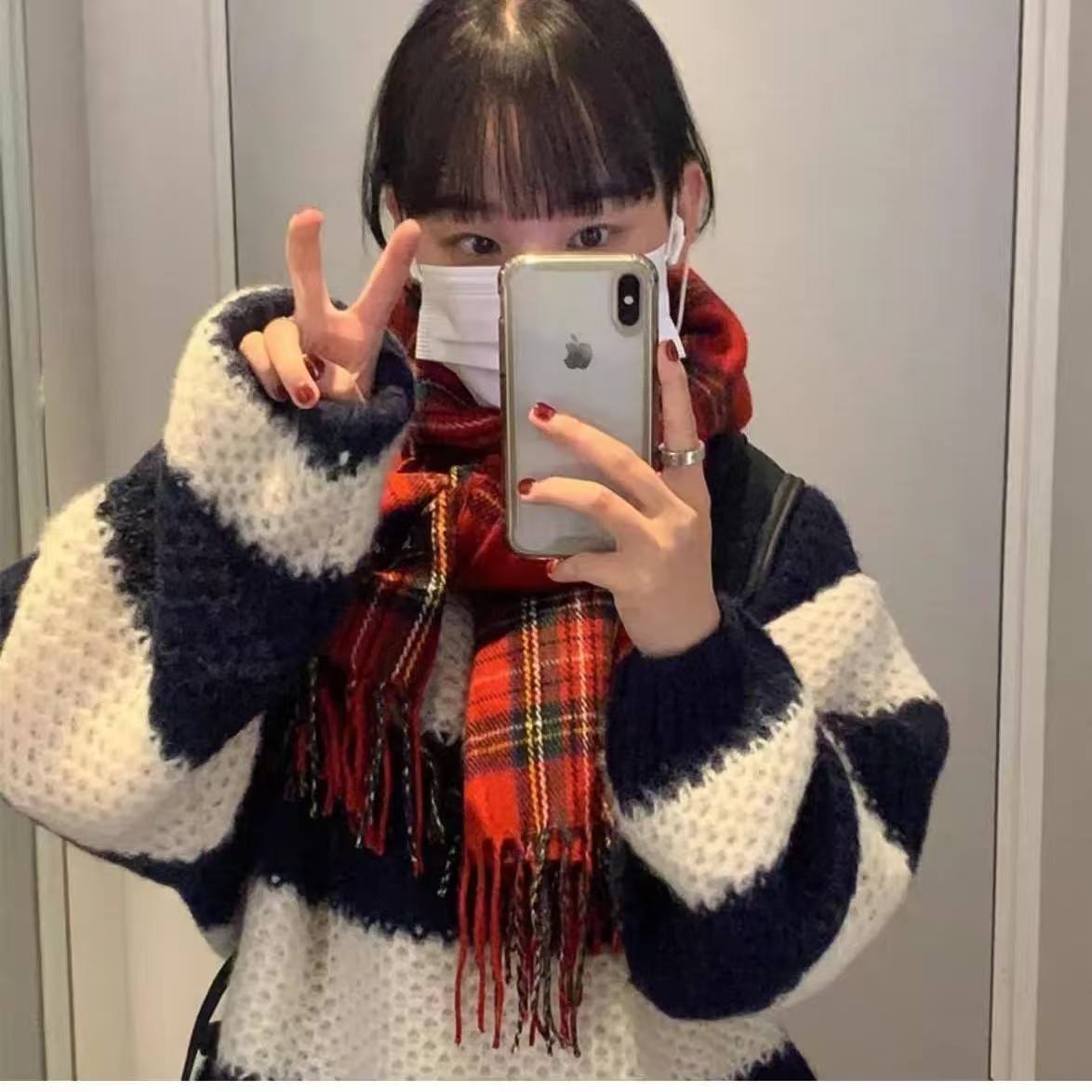 韩国东大门格子围巾女冬季新款仿羊绒格纹流苏大披肩详情6