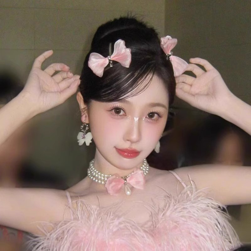 虞书欣同款粉色蝴蝶结发夹高级感精致可爱甜美鸭嘴夹头饰2025新款详情9