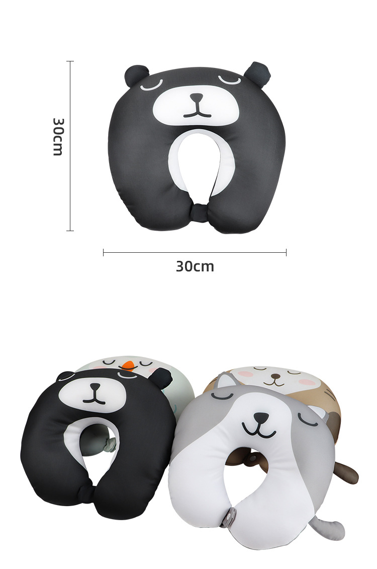 卡通动物U型枕头学生儿童旅行泡沫粒子u型枕护颈枕可收纳旅行便携详情4