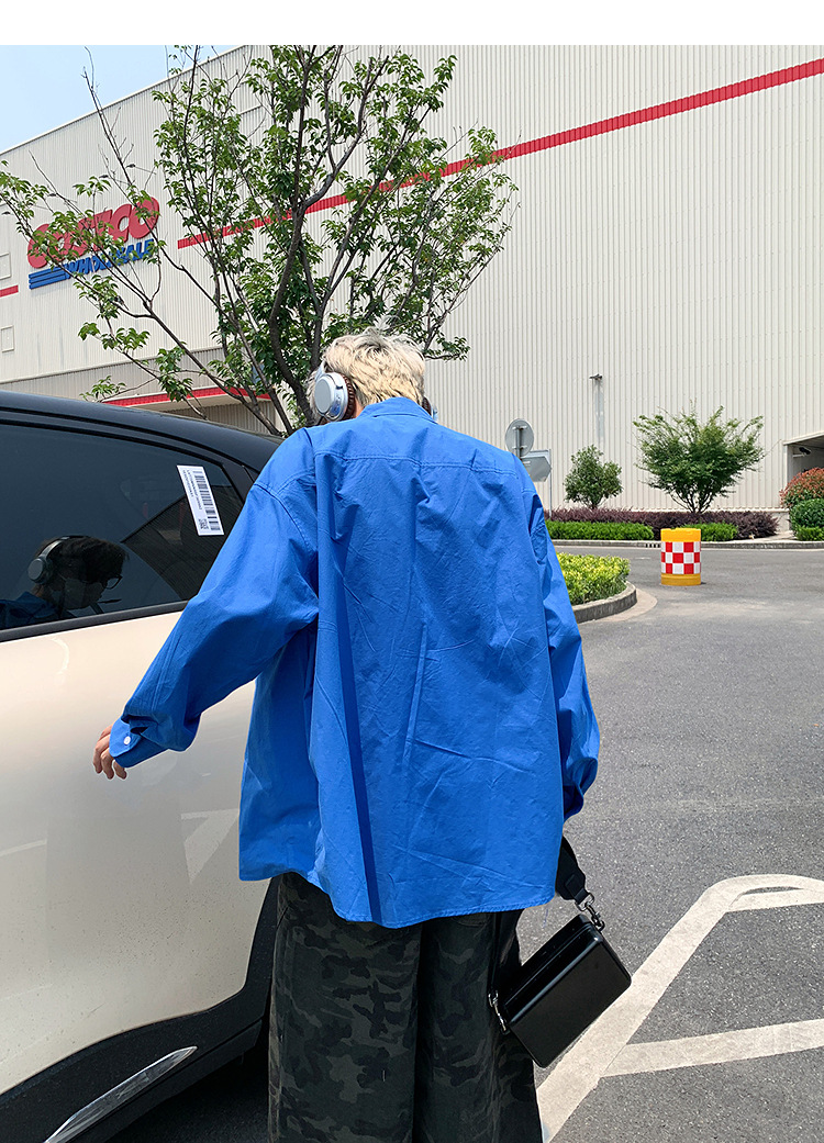 简恒薄款纯棉纯色衬衫男士长袖宽松防晒外套秋季痞帅日系休闲衬衣 pic 13