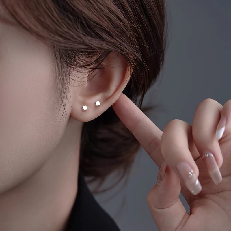 S925 Silver square ear-piercing Stud earrings, 2024 new trendy stud earrings, high-end and elegant stud earrings, simple and small for women pic 1