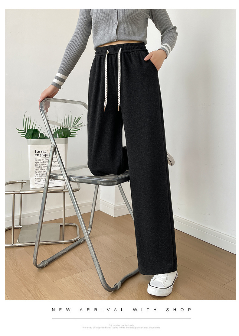 秋季窄版垂感阔腿裤2025宽松休闲冰丝运动裤黑白色裤子新款女详情14