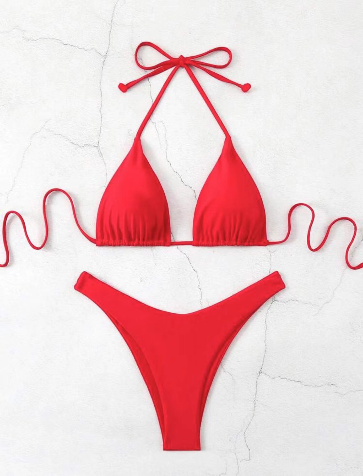 2026 New European and American strappy bikini swimsuit for women, solid color two-piece set, sexy split swimsuit cross-border pic 19