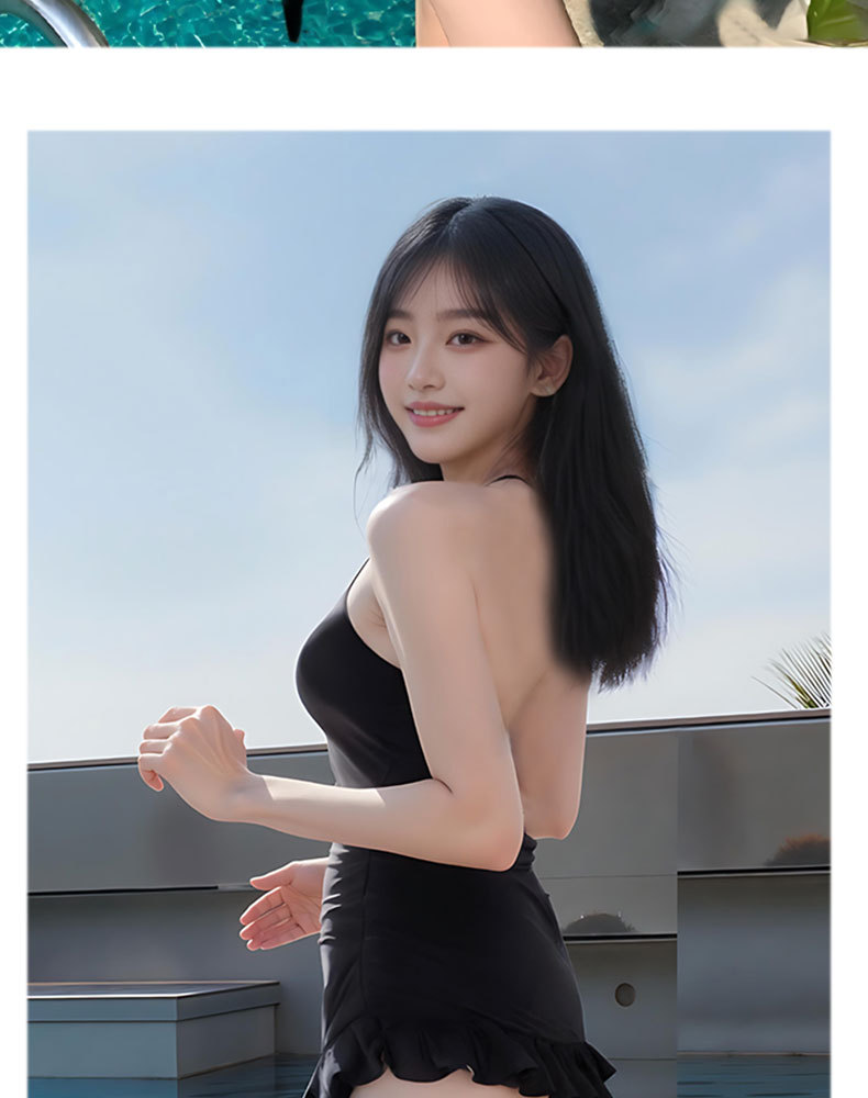 泳衣女2025新款黑色连体比基尼长袖防晒显瘦遮肚辣妹纯欲度假泳装125155详情11