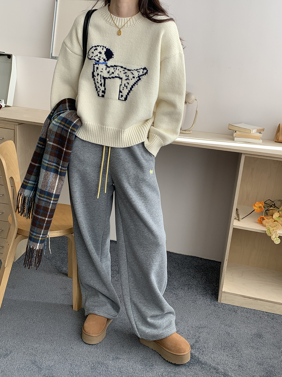 3thMorning撞色抽绳小狗刺绣宽松束脚阔腿加绒卫裤ZY2580详情43