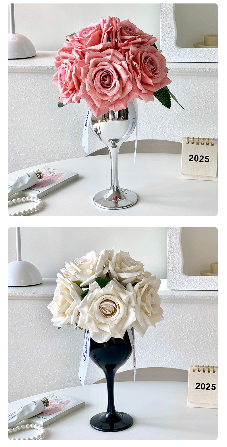 仿真玫瑰花高端轻奢餐桌插花装饰摆件花假花花束摆设花艺跨境代发详情16