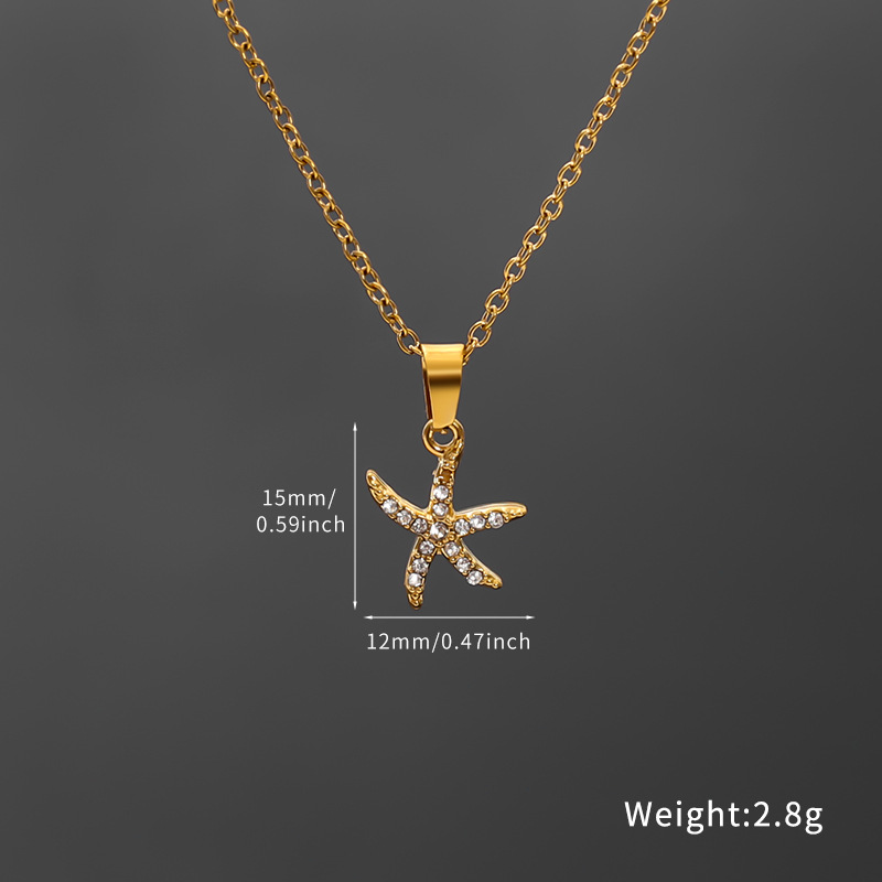 Wholesale of European and American versatile beach and ocean series diamond-encrusted small fish necklaces for women, cross-border light luxury and high-end titanium steel pendants pic 3