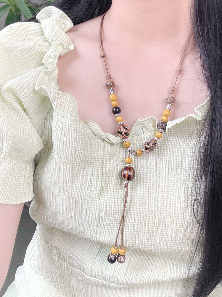 文创景德镇陶瓷项链蝴蝶跨境饰品批发国风文艺新中式手工编织项饰详情2