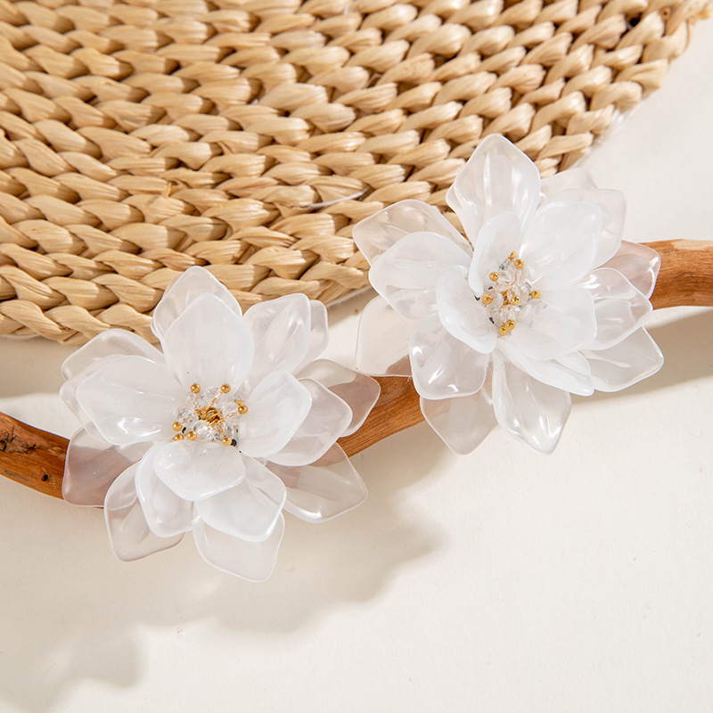 欧美跨境新款饰品 韩式蓬松大花朵耳环 高级绒布蕾丝多色耳饰套装详情26