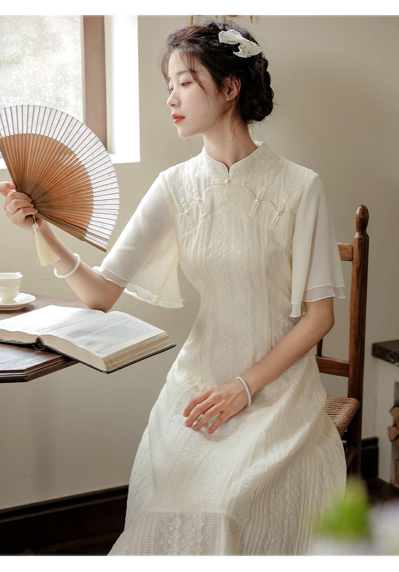 A new Chinese-style modified retro Chinese style, gentle daily cheongsam with buttoned-up buttons, slimming dress pic 14