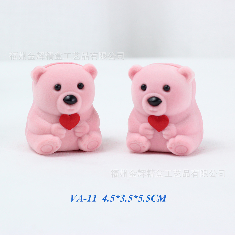 Cute plastic cartoon plush bear ring, pendant, stud and jewelry box in stock pic 2