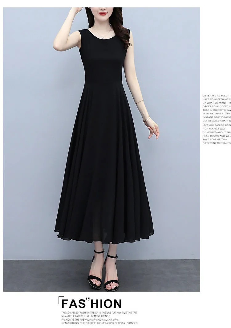 Verano 2023 nuevo tamaño más de las mujeres vestido de gasa temperamento vestido largo sin mangas versátil slim halter vestido de chaleco pic 3