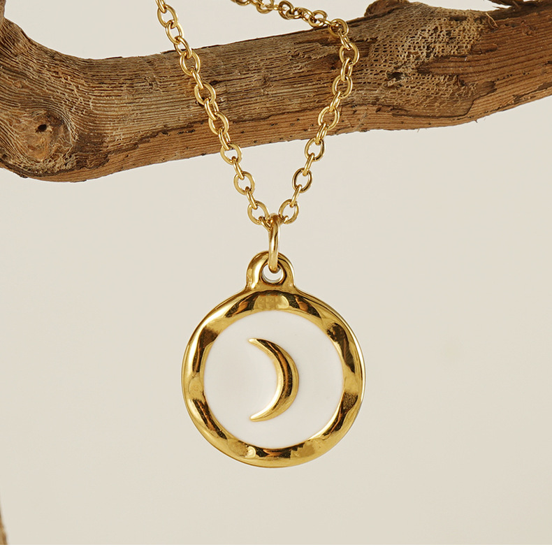 New cross-border European and American oil drop enamel moon pendant for women, a niche design, cold and trendy, cool couple necklace for women pic 22