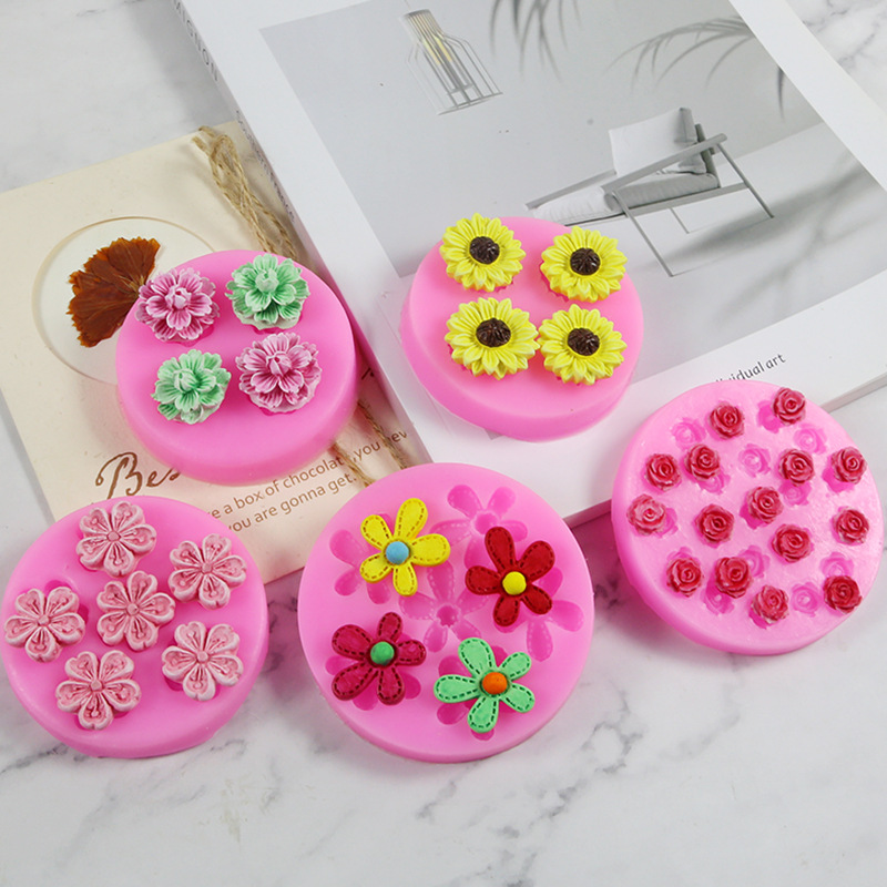 A variety of small flower, cherry blossom, peach blossom and rose molds, silicone molds, chocolate gypsum epoxy resin car scented candle molds pic 6
