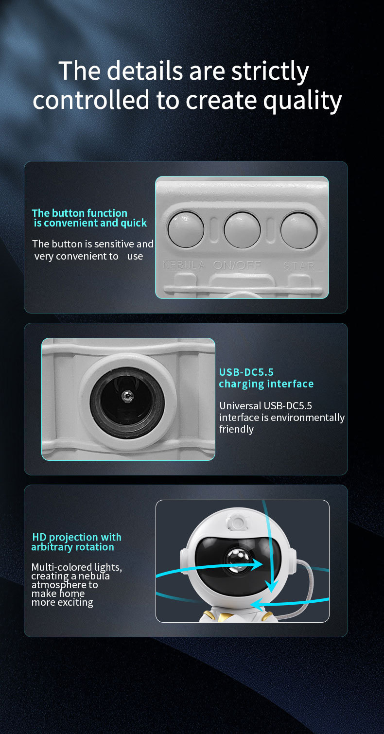 三代升级款宇航员星空投影灯 星空灯投影太空人灯 满天星小夜灯详情11