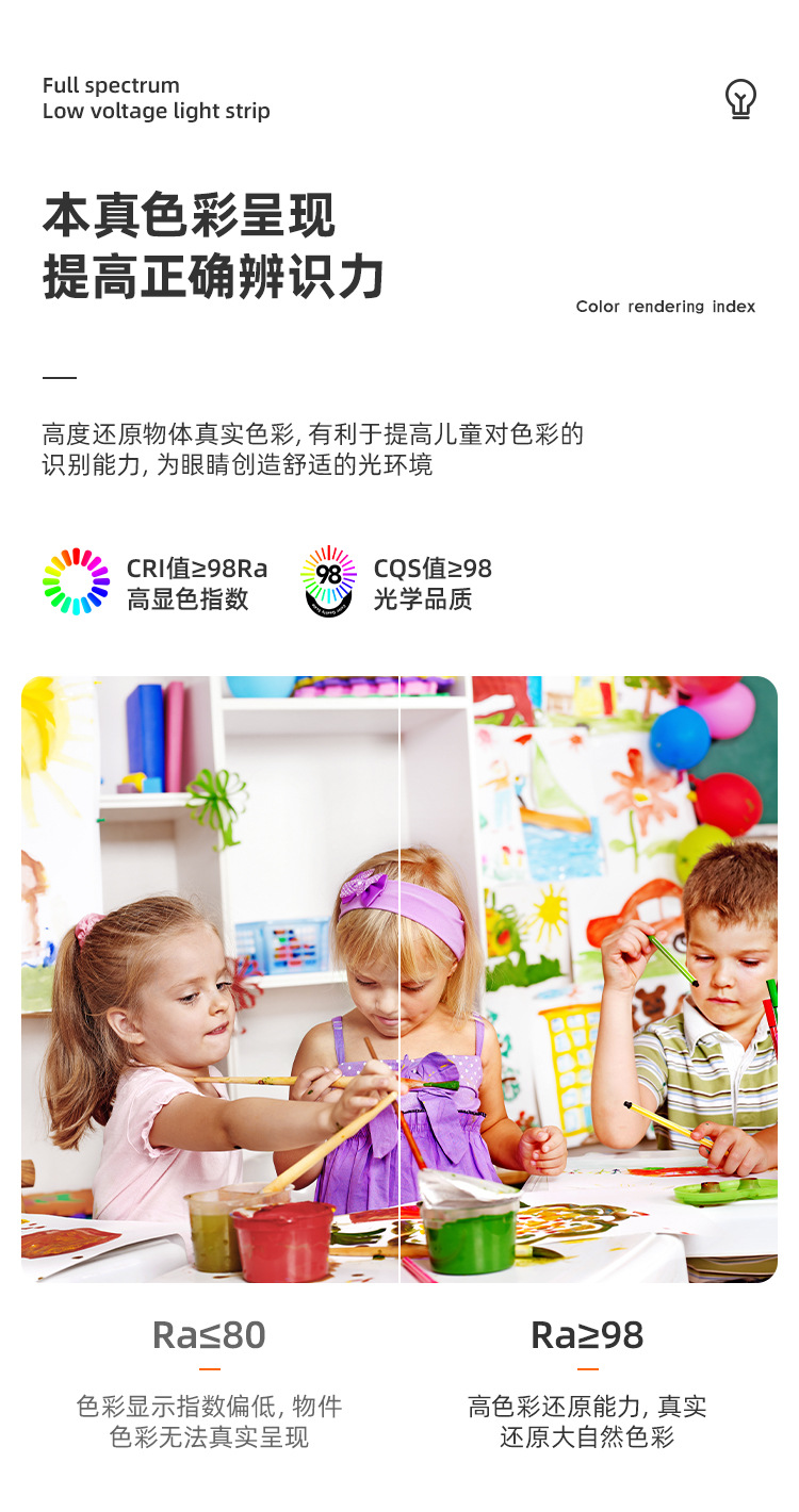 Full-spectrum eye-protecting light strip, 24v flicker-free low-voltage line light for living room ceiling, high color rendering index 98, self-adhesive led light strip pic 7