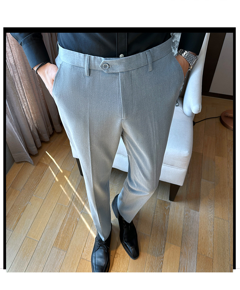 抗皱深灰垂感西裤男士修身小脚裤商务上班春秋新款休闲长裤子男裤详情25