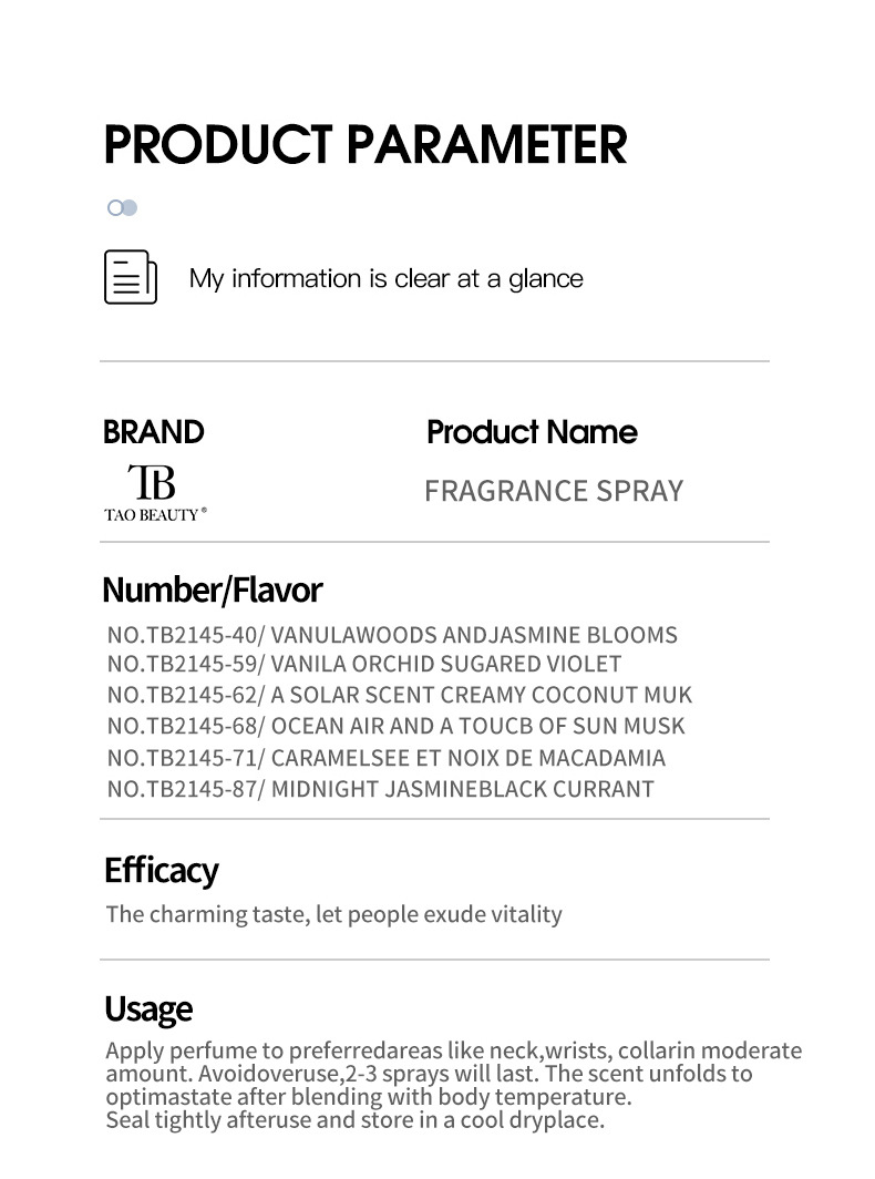 【跨境专供】Tao Beauty口袋香水20ml小巧便携持久留香卡片香水详情19