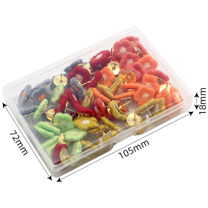 Creative and cute embroidered colorful flowers, 60 dark/light I-shaped nails, plastic box set, metal flat-head nails pic 4