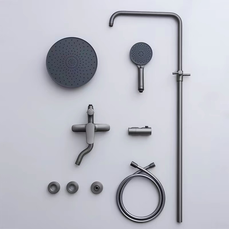 跨境出口工厂批发铜四方枪灰色淋浴花洒套装洗澡工程花洒水龙头详情8