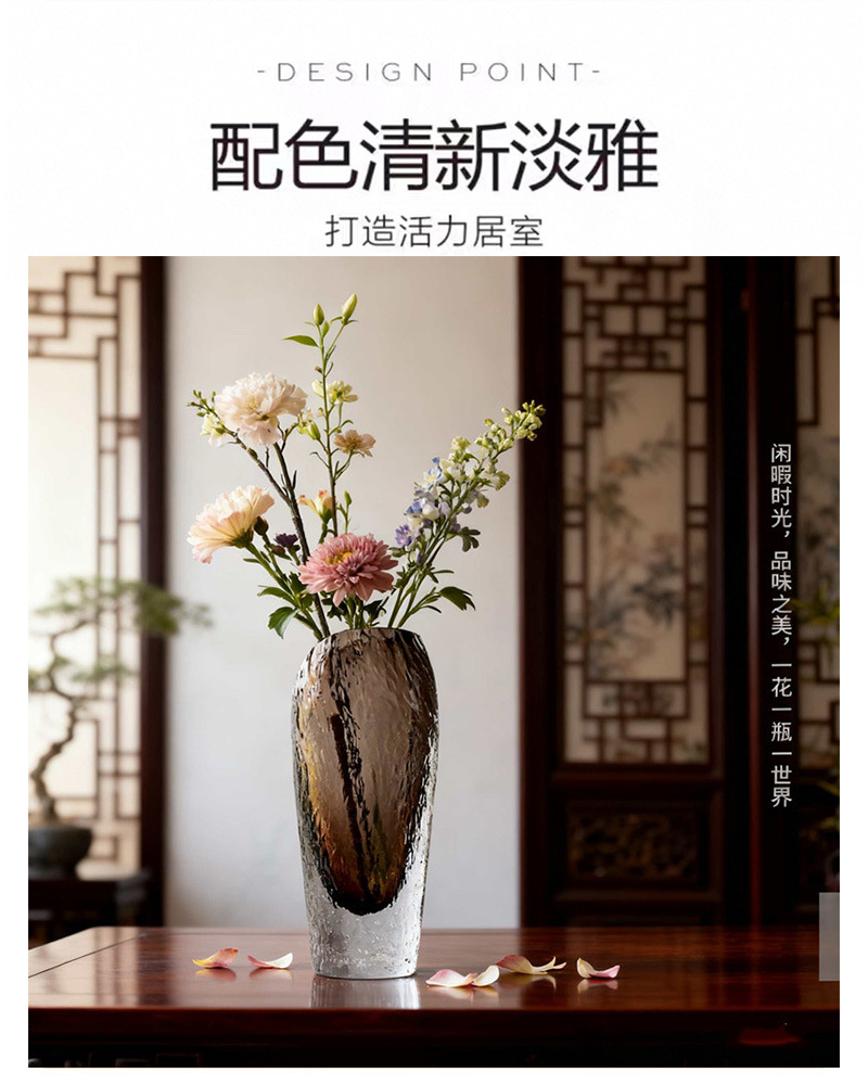 现代轻奢琉璃琥珀色浮冰手工花瓶客厅电视柜玄关高级感家居摆件品详情17
